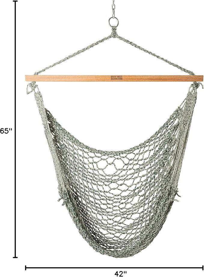 Nags Head Hammocks Green Oatmeal Heirloom DuraCord Rope Sling Shot Swing – 42 in. W x 65 in. H, 250 lb Capacity, Cumaru Spreader Bar, Free Hanging Hardware, Handcrafted in The USA