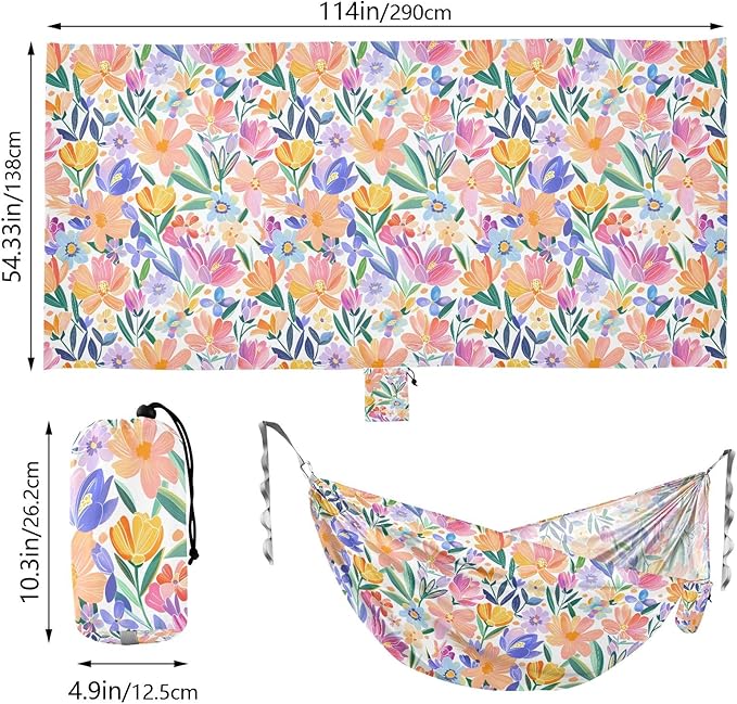 Camping Hammock Outdoor Hammocks for Outside Spring Flowers Cute Beach Trees Portable Lightweight with Pockets Tree Straps Indoor