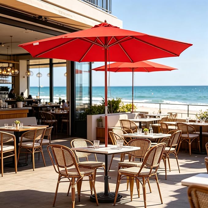 Yescom 9ft Coastal Solid Wood Umbrella Pulley Lift Commercial Base with Wheel Included for Seaside Restaurant Terrace Poolside Beach Club