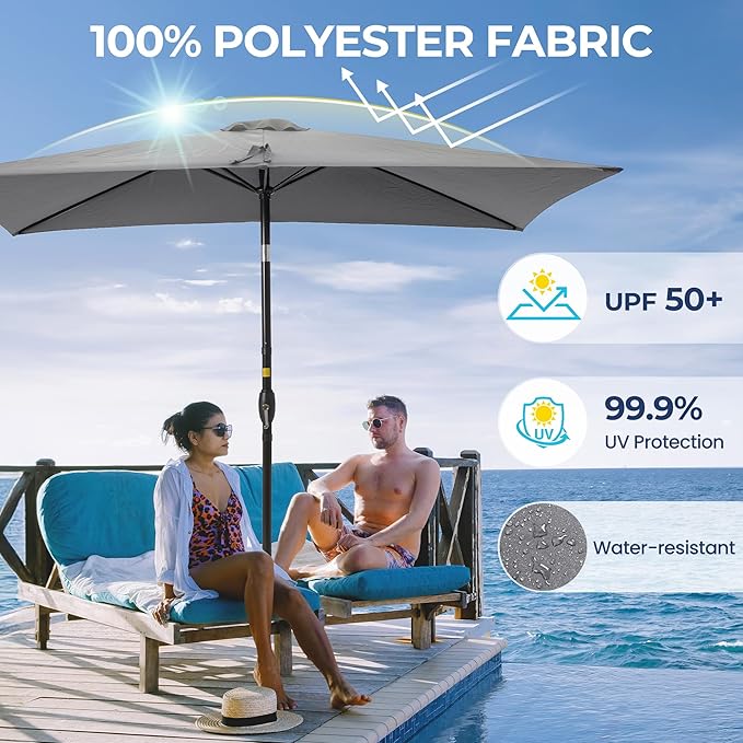 Wisteria Lane 6.5' x 10' Patio Umbrella, Rectangular Patio Umbrella, Metal Pole Square Outdoor Umbrella with Crank and Push Button Tilt, Large Outdoor Umbrella with Polyester Canopy