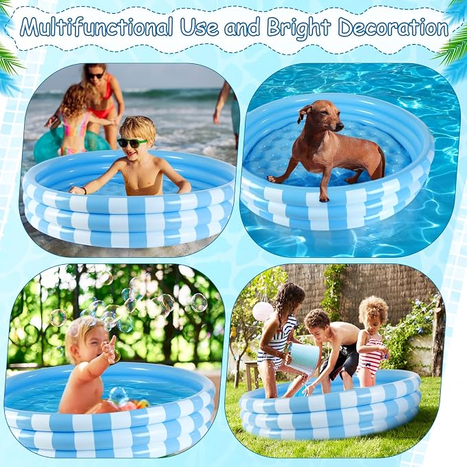 VioraWhite 4 Pack Inflatable Kiddie Pool for Toddlers 48''x 10'' Light Blue Blow up Kids Swimming Pool Small 3 Rings Round Baby Pools for Indoor Outdoor Water Game Play Center