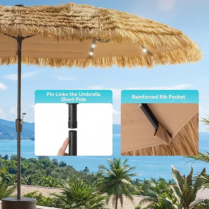 COSIEST 13FT Large Patio Umbrella with Solar Lights, Outdoor Double-Sided Tiki Umbrella, Rectangular Market Umbrella w Crank Handle for Garden、Pool、Deck Shade