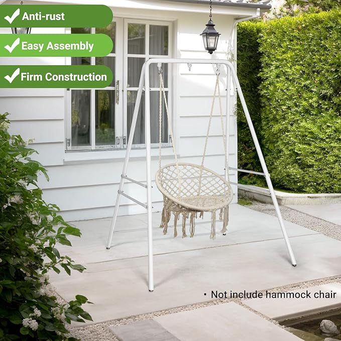 Outdoor Hammock Stand, Heavy Duty A-Frame Metal Stand with 3 Hooks, Weatherproof Design Fits Hammocks & Hanging Chairs, 450 Lbs Capacity for Backyard, Garden, Balcony & Porch