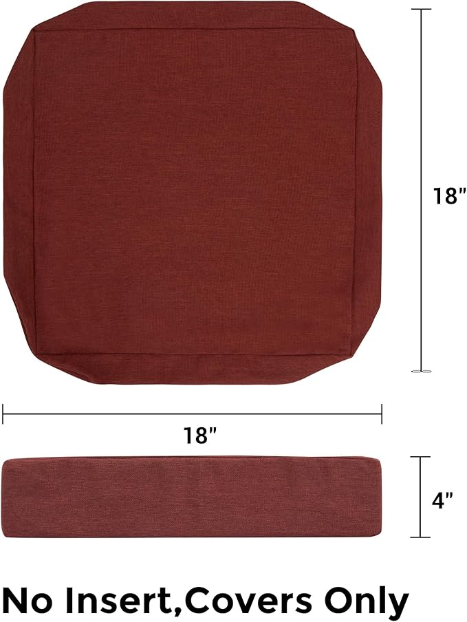 FUNHOME Outdoor Cushion Covers 18 x 18 x 4 inch,Set of 2,Non-Slip Grips Bottom,Replacement Cushion Covers for Garden Patio Furniture Couch Chair,Fade-Resistant Slipcover Only,No Insert(Dark Red)