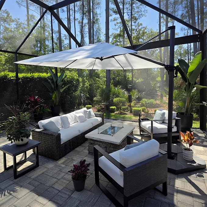 PURPLE LEAF 10 Feet Patio Umbrella Outdoor Cantilever Square Umbrella Aluminum Offset Umbrella with 360-degree Rotation for Garden Deck Pool Patio, White