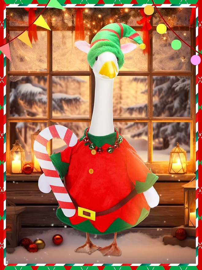 Outus Christmas Elf Porch Goose Costume Set Skirt, Dress and Hat Cute Elf Clothes for Christmas Outdoor Garden Yard Patio Lawn Cement Goose