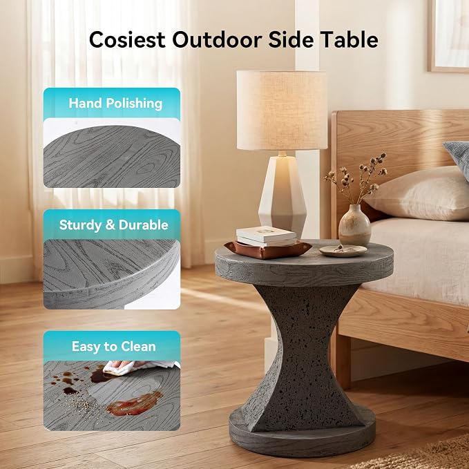 COSIEST MgO Concrete Side Table, 19.88 Inch Outdoor Patio End Accent Table Modern Coffee Table for Garden Balcony Backyard, Gray, 1 Pack
