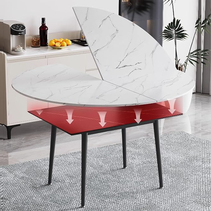 Large Round Folding Table Top, 4-Folding Wood Table top, Temporary Replacement Inoor Outdoor Tops for Dining and Coffee(Marble White, D-150cm/59in)