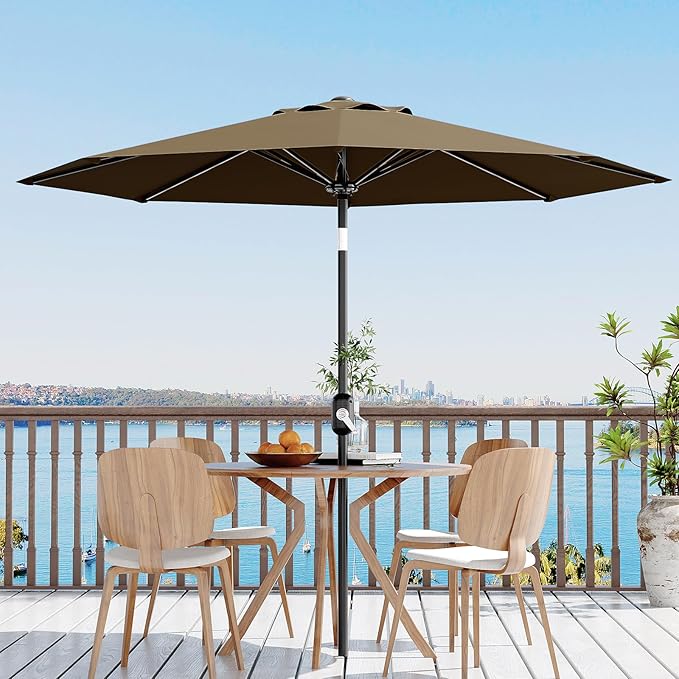 10Ft Patio Umbrella - 8 Sturdy Ribs Outdoor Table Umbrella with Crank Lift & Push Button Tilt - Market Umbrella for Pool, Deck, Yard, Garden - Turquoise