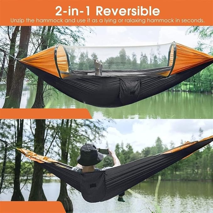 Hammock 290x140 Cm Camping Hammock Tent with Mosquito Net and Sunshade, for 2 Person, Lightweight Hanging Hammocks Hamock Outside