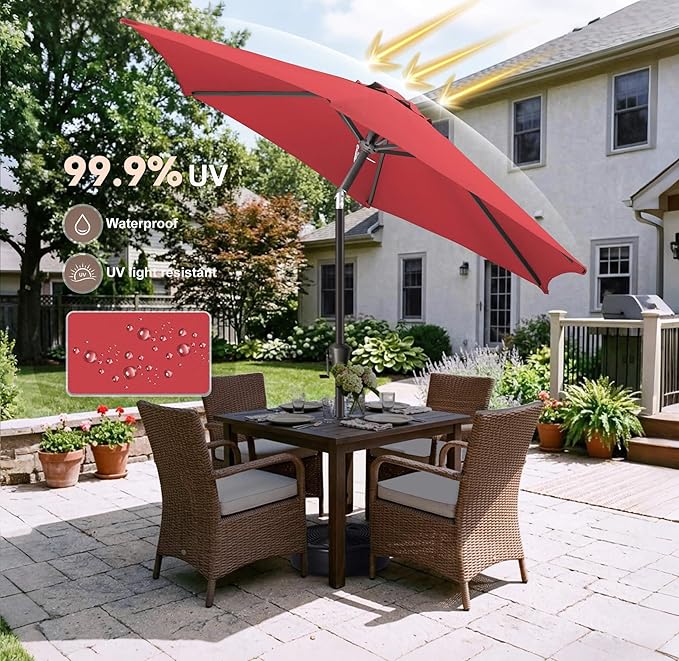 Jarka&Co 7.5ft Patio Umbrella Outdoor - Table Outdoor Umbrella with Push Button Tilt Waterprool UV Protection, Sun Umbrella for Pool, Porch, Garden, Deck, Backyard (Red)