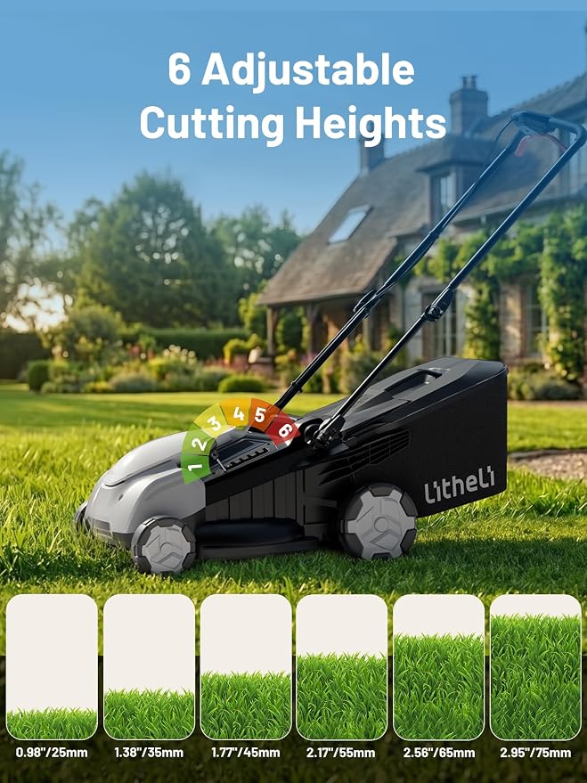 Litheli 40V Lawn Mower Electric, Push Mower, Lawnmower Battery Cordless