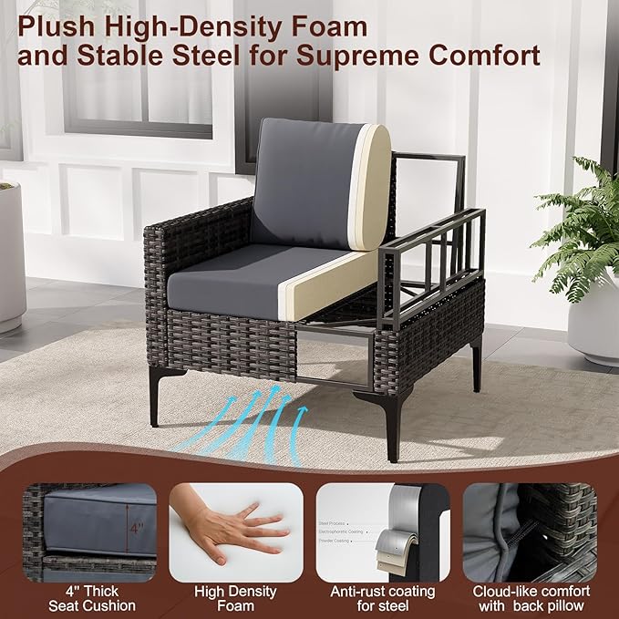 2 Pieces Patio Single Sofa Chairs Outdoor Sofa Armchairs with Anti-Slip Cushions and Waterproof Cover for Balcony,Deck,Grey