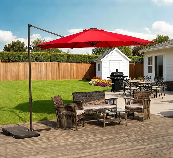 Grand patio 10Ft Cantilever Patio Umbrella, 360-Degree Rotation Large Outdoor Umbrella, Hanging Offset Umbrella, Easy Tilt, Heavy-Duty Polyester Canopy, Steel Frame, for Patio Pool Deck, Round