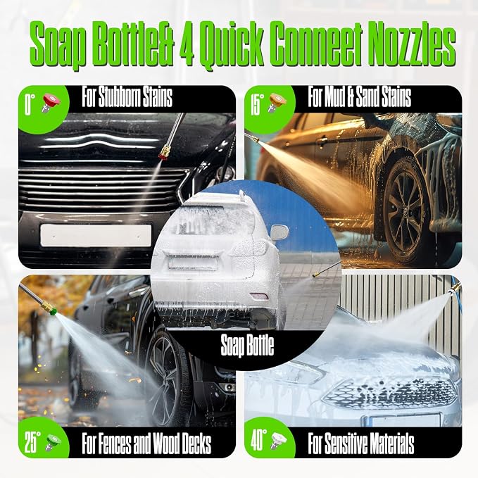 4800PSI PowerWasher with 4 Quick Connect Nozzles, Foam Cannon for Car, Lane, Patio Cleaning
