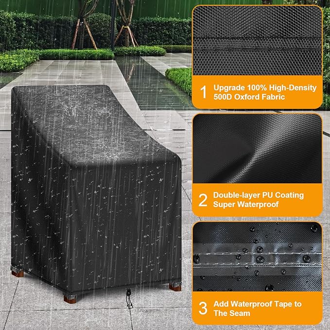 Kipiea Patio Chair Covers Waterproof Winter - Heavy Duty Lawn Outdoor Furniture Chair Covers with Anti UV and No Tears, No Fading (28" W x 36" D x 47" H)