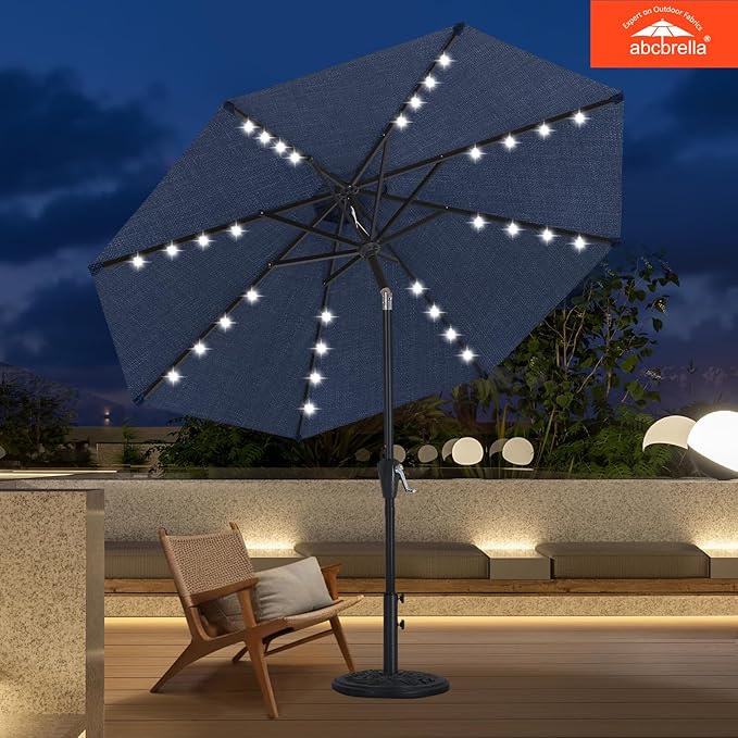 ABCCANOPY OLEFIN® 5-Year No Fading Patio Umbrella with Solar Lights (Navy Blue)