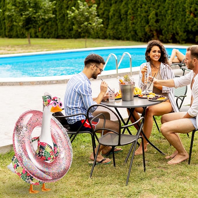 Bikini Porch Goose Outfits with Sunglasses and Swimming Tube for 23" Summer Goose Costume Garden Patio Statue Decor(Flower)