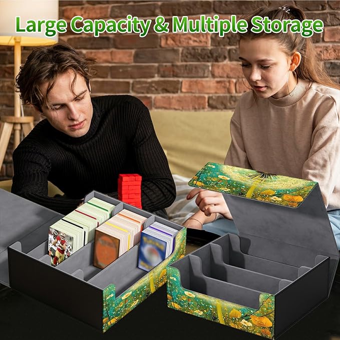 Card Deck Box for MTG, Cards Storage Box Fits 120+ Sleeved, Leather Big Size Strong Magnetic Closing Case for Board Games Magic TCG CCG Baseball Collection Women Man, Blue Dandelion