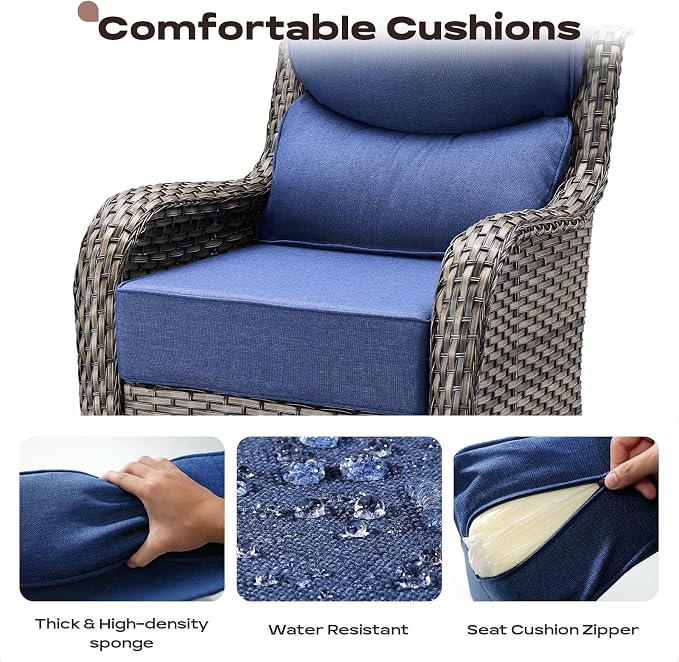 Rilyson Outdoor Patio Furniture Set - Weather Resistant Wicker,High Back,6 inch Cushions,6 Piece Patio Furniture Set with Swivel Rocker Chairs and Side Table for Deck Porch Yard,Mixed Grey/Blue