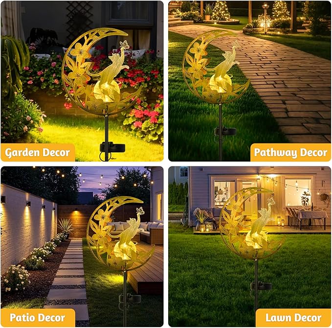 Solar Lights Outdoor Mothers Day Gifts Cat Garden Decor Mothers Day Gifts for Women Mom Grandma Sister Fairy Cat Solar Lights Metal Solar Garden Decoration Outside for Yard, Patio, Backyard, Lawn
