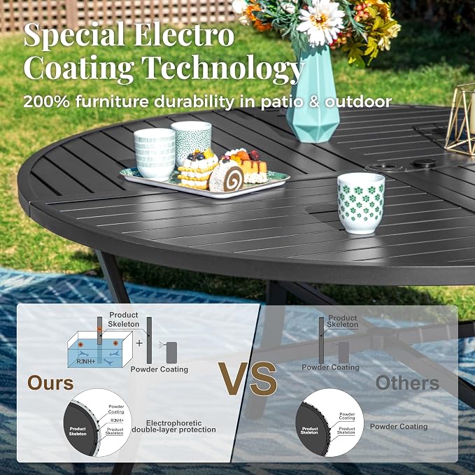 MIXPATIO Outdoor Patio Round Dining Table for 6, 54"x 54" Metal Round Table with Adjustable Umbrella Hole, All Weather Wrought Iron Black Outdoor Table for Deck Lawn Garden Backyard, Black