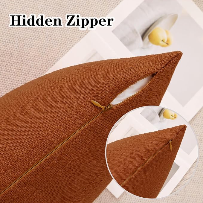 Kevin Textile Outdoor Waterproof 14”x24” Pillow Covers 2 Pack, Burnt Orange | Water Resistant, Soft Faux Linen-cotton Yarn-dyed Woven Texture Throw Pillow Covers for Tent Patio Garden Couch Sofa