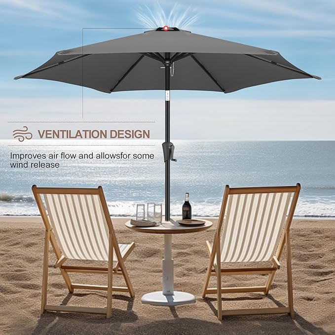 FLAME&SHADE 9ft Patio Umbrella Outdoor - Table Umbrella with Push Button Tilt and Crank, UV Protection, 6 Sturdy Ribs, Market Umbrella for Garden, Deck, Backyard, Lawn, Pool and Beach(Anthracite)