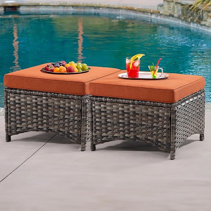 Wicker Patio Furniture Sets 8 Piece Set with 3-Seat Sofa, 2 Swivel Rocking Armchairs, 2 Armchairs, 2 Ottoman and 1 Side Table Wicker Furniture Sectional Conversation Set, Orange