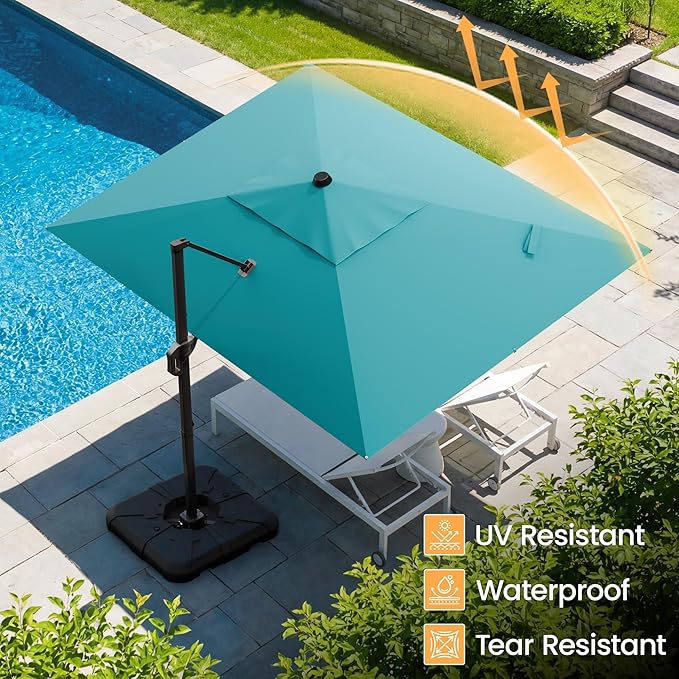 HASLE OUTFITTERS 9x12 FT Patio Cantilever Umbrella with Base, Outdoor Offset Large Rectangular Heavy Duty Umbrellas with 360° Rotation for Pool Garden Deck，Turquoise