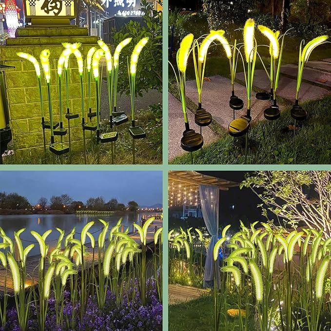 Solar Garden Lights Outdoor, 2 Pack Solar Decorative Lights, Waterproof Reed Flower for Garden Yard Pathway Fall Decor, Gifts for Mother's Day Mom