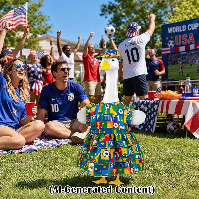 World Cup Porch Goose Outfits, Soccer Fan Clothes Fits 17-23 In Statue | Sports Game Day Goose Outfit Set with Hat for Outdoor Garden Lawn Patio Yard