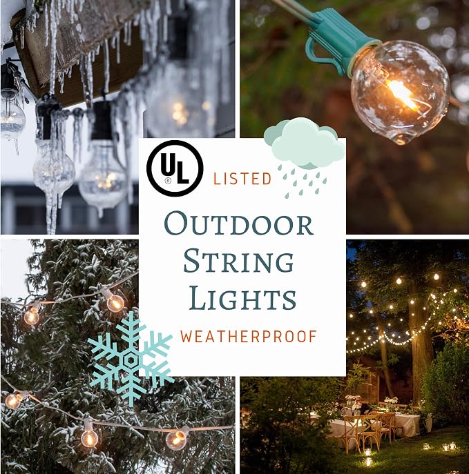 G40 White Pearl Outdoor Patio Globe String Lights (10 Foot - White Wire) | G40 Frosted White Pearl 1.6" Bulbs