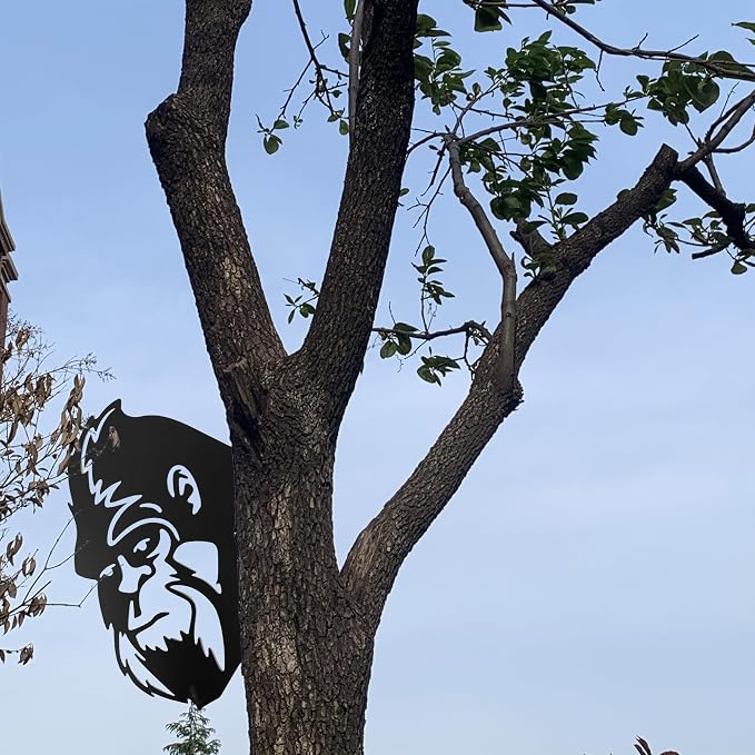 13.4x8.7 IN Sasquatch Peek Metal Sign Bigfoot Yard Decor | Funny Big Foot Animal Cutout Plaque Sculpture Silhouette Art Tree Fence Garden Patio House Wall Porch Man Cave Cabin
