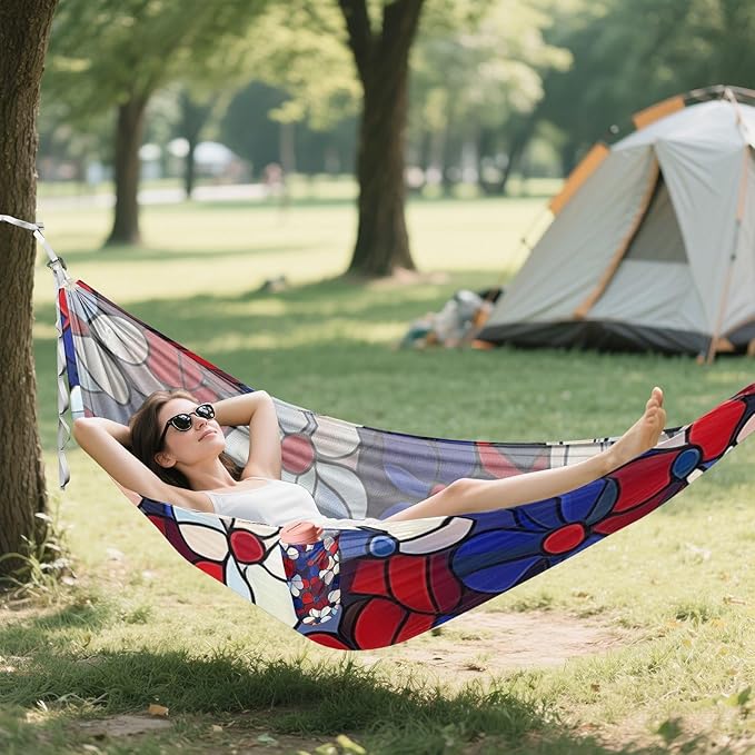 Red and Blue American Flowers 330lb Capacity Outdoor Hammock Cloth Hammock for Patio Backyard Lounge Base hamacas para Deck