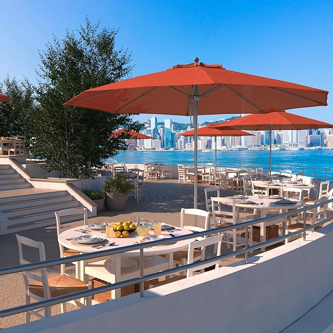 California Umbrella 11Ft Commercial Grade Market Umbrella, Pulley Lift, Aluminum/Fiberglass, 2mm pole wall, Silver Frame, Solution Dyed Sunset Fabric