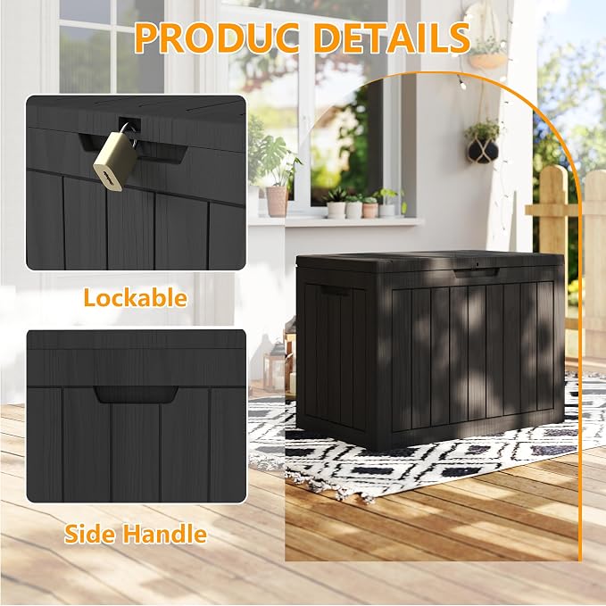 35 Gallon deck box Outdoor Cushion Storage Waterproof, Outdoor Storage Box with Lockable Lid & UV-Resistant for Patio Furniture, Outdoor Cushions, Garden Tools and Pool Supplies, Black
