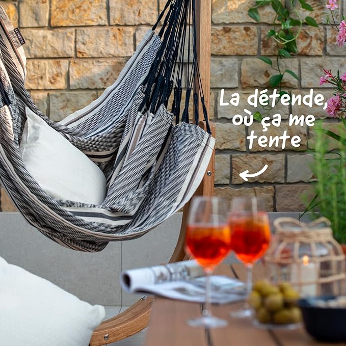 LA SIESTA - Udine Outdoor Hammock - Handmade Organic Cotton - Tear-Resistant - FSC Certified Eucalyptus Wooden Stand - Zebra