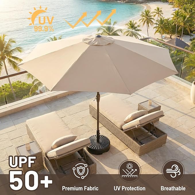 AreShark 7.5FT Patio Umbrellas Outdoor Market Umbrella w/ 6 Fiberglass Ribs, Pool Table Umbrella with Crank UV Protection Windproof for Proch, Deck, Lawn Garden and Backyard(No Tlit),Beige