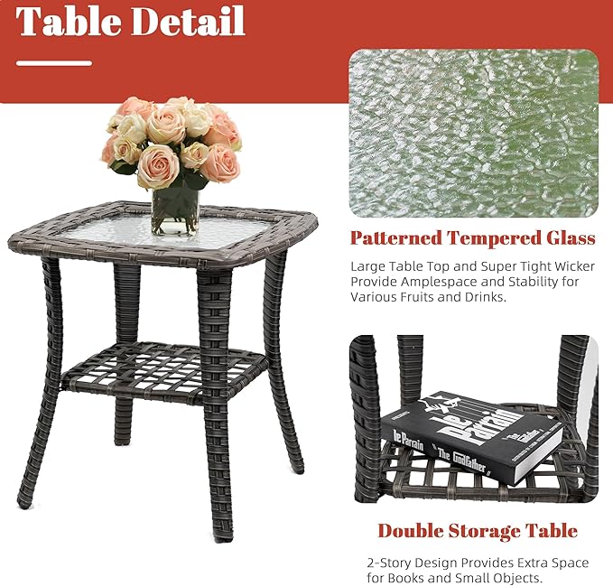 Patio Furniture Conversation Set with Ottomans, 5 Piece Wicker Patio Swivel Rocking Chairs with 360° Swivel Glider and Glass Coffee Table for Porch, Deck, Garden,Red