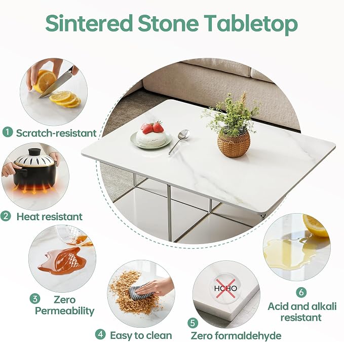 Rectangle Table Top,31.5 ” x 23.6 ” White Sintered Stone Tabletop, DIY Replacement & Cover Marble Desktop, Scratch & Wear Resistant, Easy to Clean, Suitable for Indoor & Outdoor