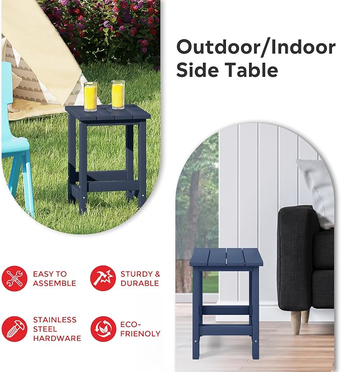 Costaelm Kids Outdoor End Table, Small Patio Table, Outdoor Side Table Porch Table Adirondack Patio Side Table for Outside, Pool, Porch, Garden, Navy Blue