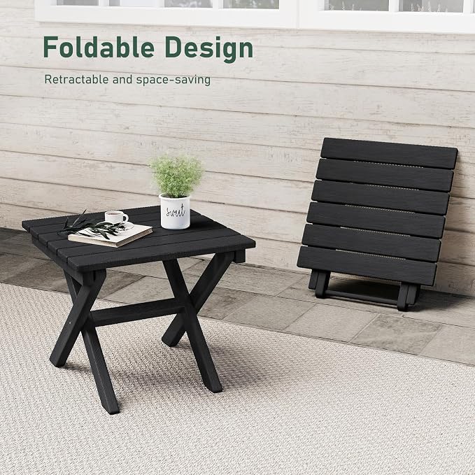 Furnimart 18" Square Foldable Side Table for Outdoor & Camping, Extra-Thick HDPE Weather-Resistant Small Coffee Table, Portable Black Outdoor End Table for Balcony Poolside Space Saving(Black)
