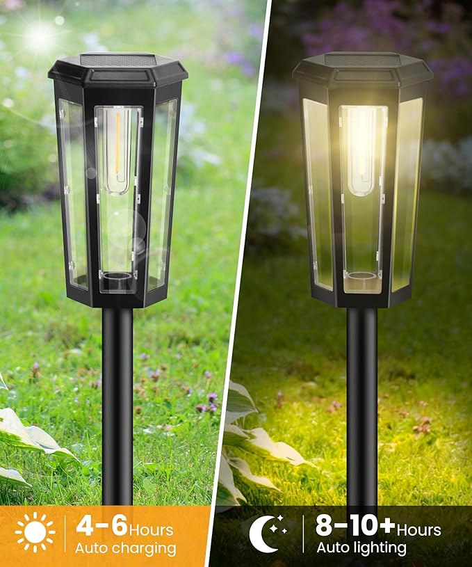 Solar Pathway Lights Outdoor, 6 Pack Garden Lights Solar Powered Waterproof IP65, 2 Modes Auto On/Off Pathway Lights Solar Powered Outdoor Landscape Lighting Yard Lights Walkway, Outside
