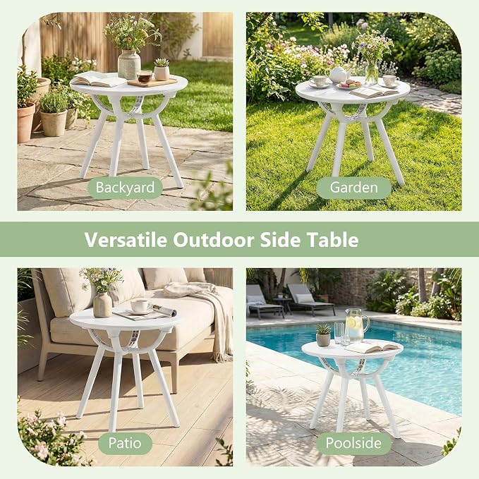 Tangkula Outdoor Side Table, 20" Round Patio Bistro Table, Outside Accent Coffee Table for Poolside, Balcony, Garden, Porch, Lawn (1 Pack,Off-White)