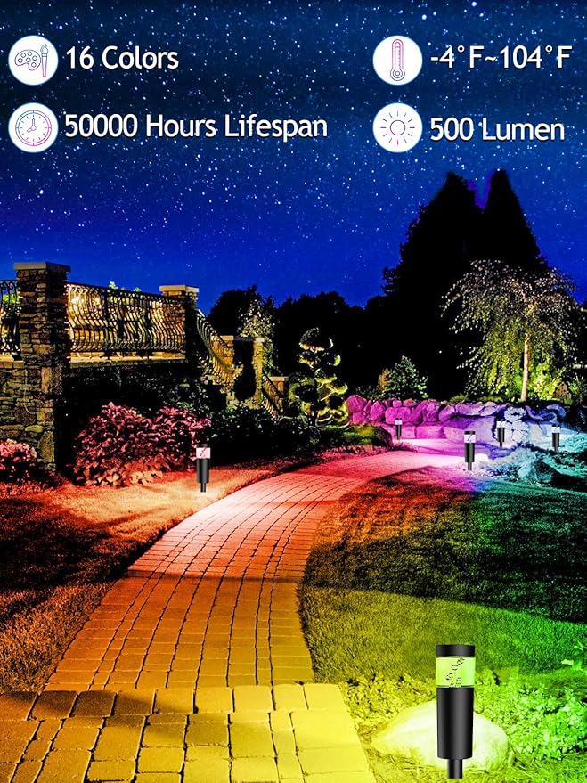 5W RGBW Low Voltage Landscape Pathway Lights with Connectors 12V Outdoor Color Changing Landscape Lighting LED Bollard Path Lights Wired Waterproof Walkway Light for Garden Yard (8Pack)