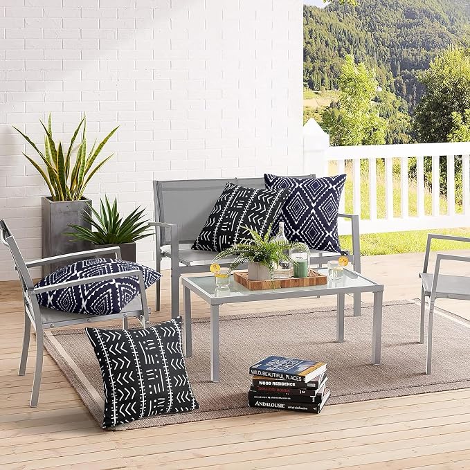 Merrycolor Pack of 2 Outdoor Waterproof Throw Pillow Covers Navy Blue Decorative Square Pillows Cushion Case Outdoor Pillows for Patio Furniture Garden Balcony Couch 18x18 Inch