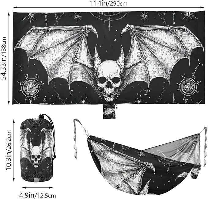 Evil Skull Black Gothic 330lb Capacity Outdoor Hammock with Portabl Carry Bag Portable Hammock for Outside Patio Backyard Poolside Base para poner hamaca