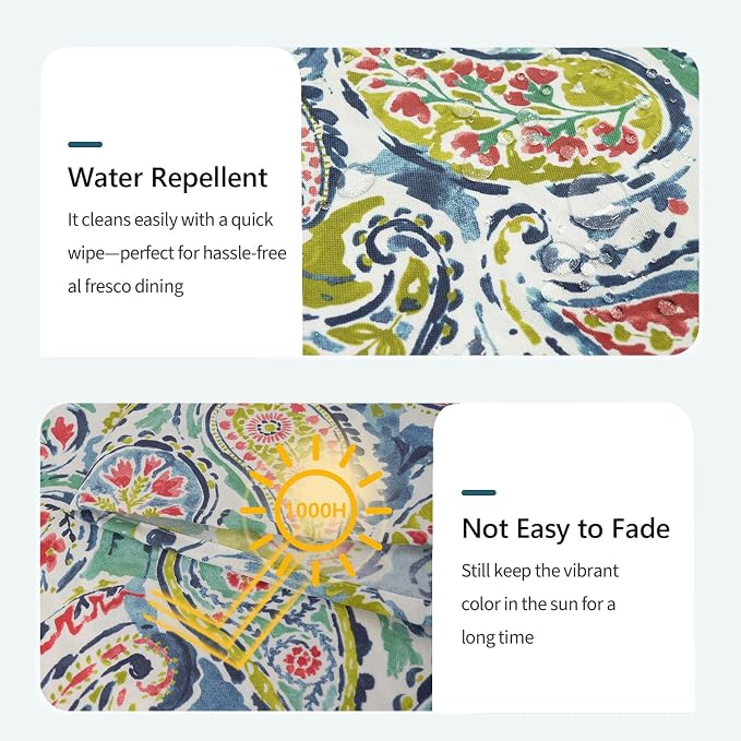 DYTXIII Outdoor Round Tablecloth with Umbrella Hole 60 Inch, Water Repellent & Fade Resistant Table Cover, All Weather Outdoor Tablecloth for Garden & Party Table, Paisley Paradise