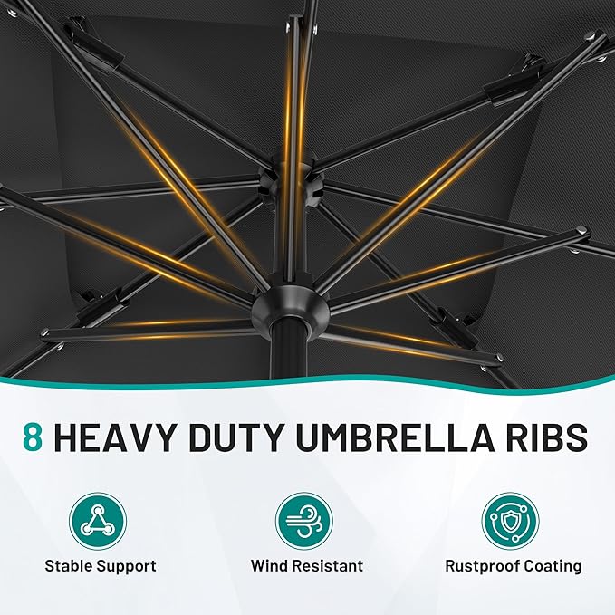 AreShark 8'x10' 2 Tiers Rectangular Patio Umbrella - Outdoor Umbrella Waterproof UV Protection, Market Table Umbrella w/Crank for Pool, Backyard, Deck(Black)